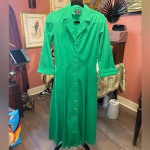 Vintage 90s y2k j peterman green midi shirt dress circle skirt dress size 8